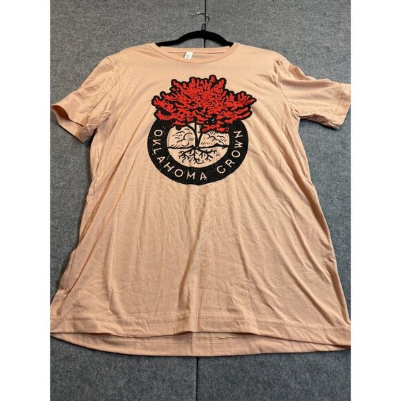 Women's T-Shirt Medium Coral Oklahoma Company April '23 - Redbud Graphic Print - Picture 1 of 3